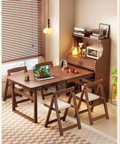 Bàn gấp gọn gỗ sồi có kệ để lò vi sóng VBG05 (Chưa ghế)
