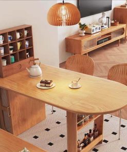 Bàn ăn Oval gấp gọn có ngăn tủ nhỏ BA03 (chưa ghế)