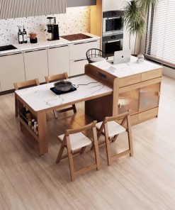 Bàn Đảo Mặt Đá Gỗ Sồi VBG03 (Chưa Ghế)