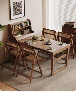 Bàn gấp gọn gỗ sồi 2 ngăn kệ màu gỗ óc chó VBG02 (chưa gồm ghế)