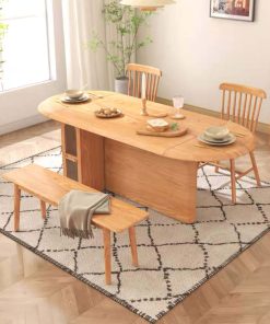 Bàn ăn Oval gấp gọn có ngăn tủ nhỏ BA02 (chưa ghế)