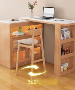 Tủ Quầy Bar Mini Gỗ Sồi, Mặt Đá QB02 (gồm ghế)