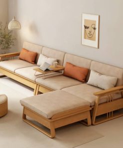 Bộ sofa gỗ ngăn ẩn VBG04 (ghế dài, đôn, ghế đơn, bàn trà)