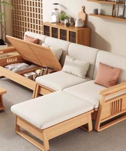 Bộ sofa gỗ ngăn ẩn VBG03 (ghế dài, ghế đơn, đôn, bàn trà)