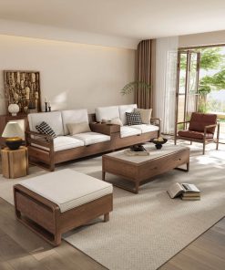Bộ sofa gỗ ngăn ẩn VBG15 (Ghế dài, ghế đơn, đôn, bàn trà)