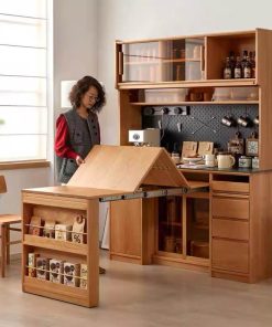 Hệ Tủ Bếp Kết Hợp Bàn Ăn Rút Gọn VBG08 – Gỗ Sồi (Không Ghế)